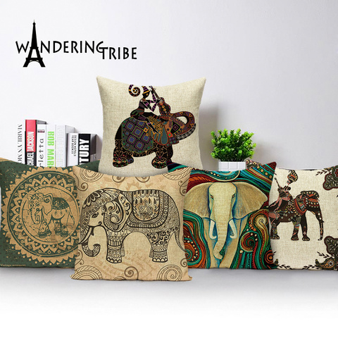 Jolie housse de coussin indienne, taie d'oreiller ethnique marocaine en forme d'éléphant pour voiture, canapé, lin, Animal, décoration ► Photo 1/6