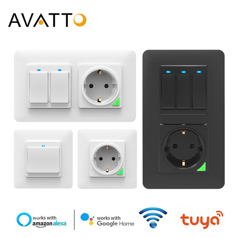 AVATTO-interrupteur de lumière Wifi Tuya | Avec prise murale, commande d'application vie intelligente, interrupteur mural intelligent, 1/2/3 gangs, fonctionne avec Alexa,Google Home ► Photo 1/6