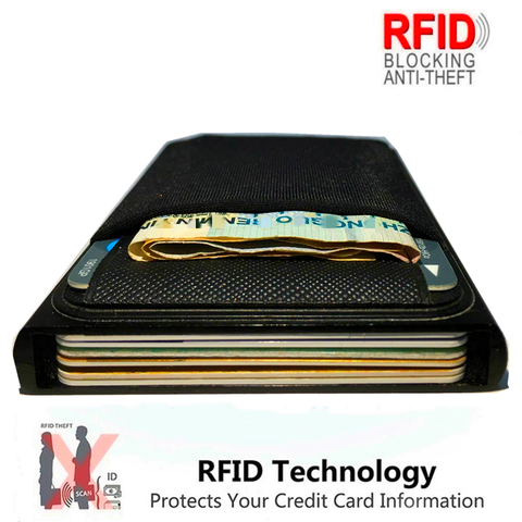 Portefeuille bloquant RFID en aluminium pour homme d'affaires, pour carte d'identité et carte bancaires, compartiment pour l'argent liquide, porte-monnaie fin ► Photo 1/6