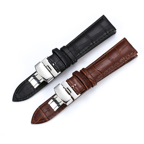 Bracelet de montre en cuir véritable pour hommes, accessoires de montre, marron et noir, 12mm, 18mm, 20mm, 14mm, 16mm, 19mm, 22mm ► Photo 1/6