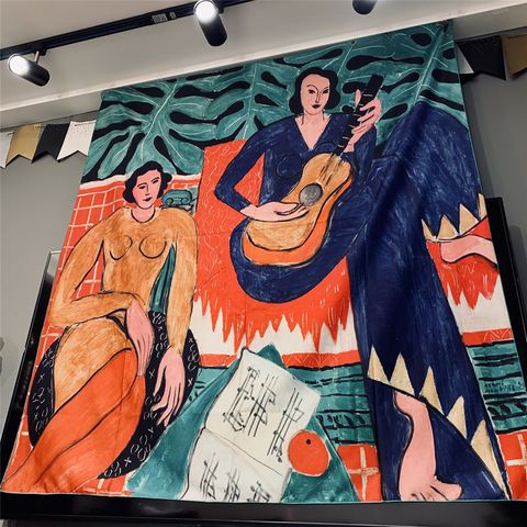Tenture murale bohème en tissu microfibre imprimé, guitare femme, tapisserie d'art Matisse, couvre-lit décoration de la maison ► Photo 1/4