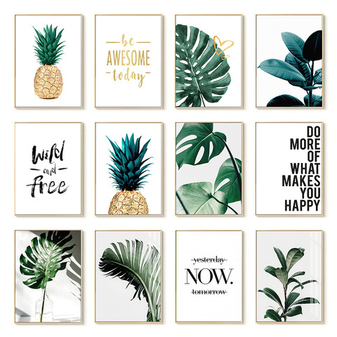 Monstera – affiches de peinture sur toile avec plante verte, feuilles d'ananas, perroquet, décoration murale pour la maison ► Photo 1/5