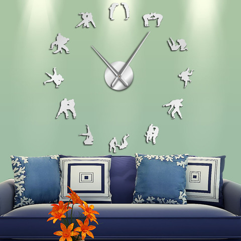 Horloge murale de Judo-joueur d'art Martial japonais à Silhouette, grand format décoratif, lutteur, à suspendre sans cadre ► Photo 1/6