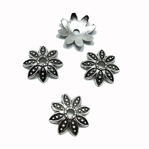 Bouchons de perles de fleurs, couleur mixte argent tibétain Antique, casquettes de bijouterie, fabrication d'aiguilles, accessoires à bricolage-même, vente en gros, 50pcs ► Photo 1/5