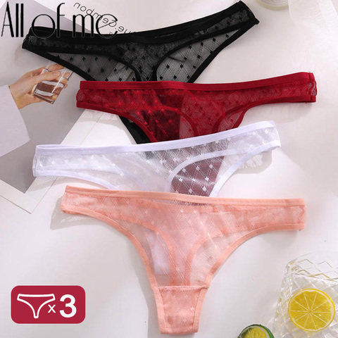 3 pièces/ensemble Sexy culottes femmes string string sous-vêtements en dentelle Pantys taille basse femme caleçon maille Perspective slips Lingerie ► Photo 1/6