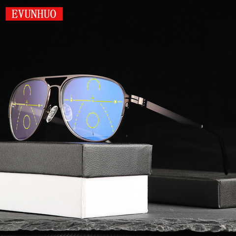 Lunettes de lecture progressives multifocales, en alliage de titane, Anti-bleu, lunettes, Zoom intelligent, lunettes bifocales et de loin et de loin, presbytes 1-3.5 ► Photo 1/6