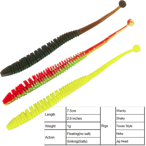 Appâts de truite leurres de pêche souples vers alose flottant 75mm 1g Wacky tremblant Texas truite appâts en silicone sébaste leurres de pêche ► Photo 1/6