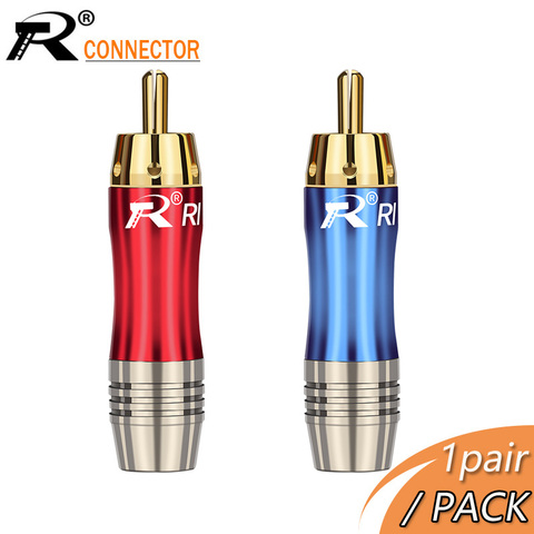 R connecteur 1 paire/2 pièces RCA connecteur fil mâle prise audio adaptateur bleu & rouge queue de cochon haut-parleur prise pour 8MM câble plaqué or ► Photo 1/5