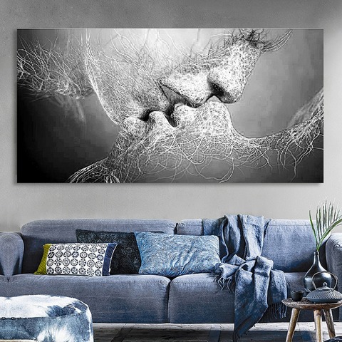 Noir amour baiser toile peinture abstraite impression affiche photos maison chambre salon décoration mur Art ► Photo 1/6