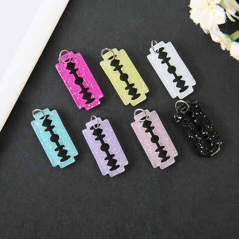 10 pièces lame boucle d'oreille breloques Flatback résine Cabochons Punk pendentif accessoires pour collier porte-clés bricolage faisant ► Photo 1/6