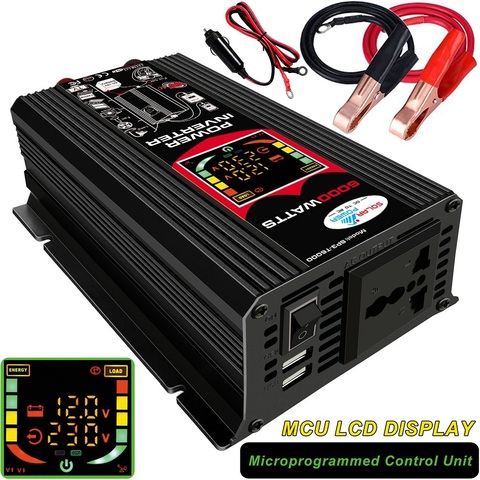 Onduleur numérique de voiture de 6000 watts, 12V DC à 220/110V AC, convertisseur d'onde sinusoïdale modifié par USB, adaptateur de chargeur ► Photo 1/6