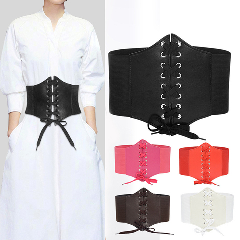 Corset large Pu cuir ceinture Cummerbunds sangle ceintures pour femmes élastique serré taille haute minceur corps façonnage ceinture ► Photo 1/6