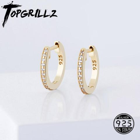 TOPGRILLZ – boucles d'oreilles rondes en argent Sterling 925, 12mm, glacé, Micro pavé cubique, zircone, bijoux à la mode, cadeau pour femmes ► Photo 1/6