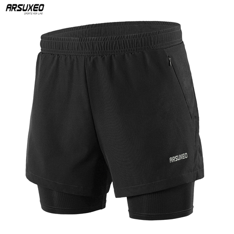 ARSUXEO-Shorts de sport 2 en 1 pour hommes, avec poches à fermeture éclair, à séchage rapide pour entraînement actif, Jogging, pour le Gym, B202 ► Photo 1/6