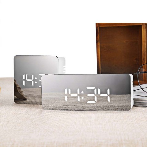 LED miroir réveil horloge numérique Snooze temps électronique grand temps température affichage nuit Mode décoration de la maison horloge ► Photo 1/6