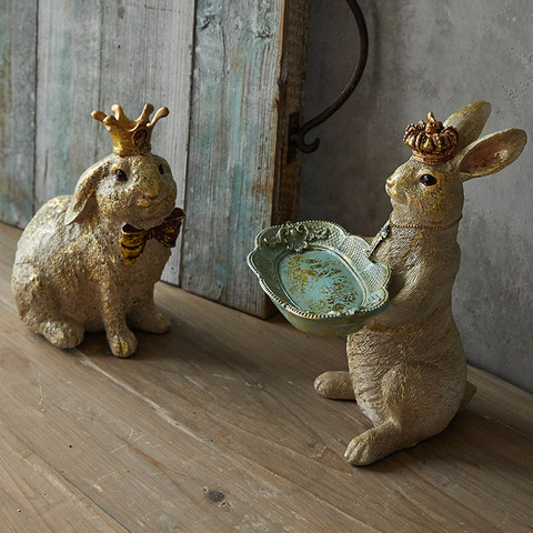 Plateau de lapin en résine rétro américain, plateau de rangement, ornements de bureau, décoration de maison, conte de fées, figurines de jardin, artisanat ► Photo 1/6