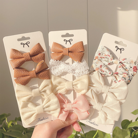 4 pinces à cheveux pièces/ensemble coton lin imprimé léopard, Barrettes pour filles mignonnes, épingles de sécurité, couvre-chef enfants, accessoires pour cheveux ► Photo 1/6