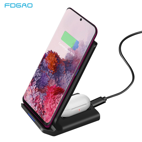 FDGAO – chargeur sans fil Qi 15W 2 en 1, support de charge rapide USB C pour iPhone 12 11 X XS XR et Samsung S20 S10 Note 10 ► Photo 1/6