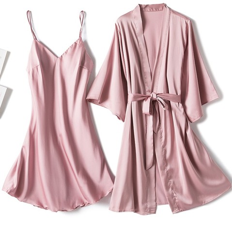 Kimono peignoir Robe femme 2 pièces Robe ensemble Satin vêtements de nuit décontracté chemise de nuit mariée mariage cadeau Sexy vêtements de nuit Lingerie intime ► Photo 1/6