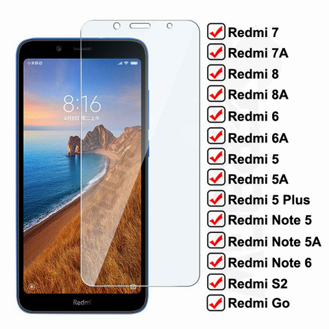 Protecteur d'écran, en verre trempé Anti-éclatement pour Xiaomi Redmi 7A 7 8 8A 6 6A S2 Go Redmi 5 Plus Note 5 5A 6 Pro ► Photo 1/6