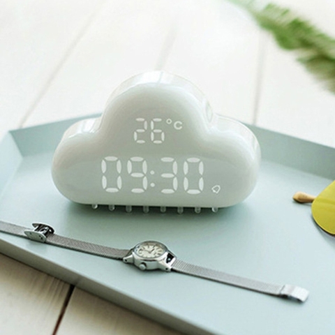 Horloge magnétique en forme de nuage horloge multifonctionnelle avec aimant fort montre l'heure de LED ► Photo 1/6