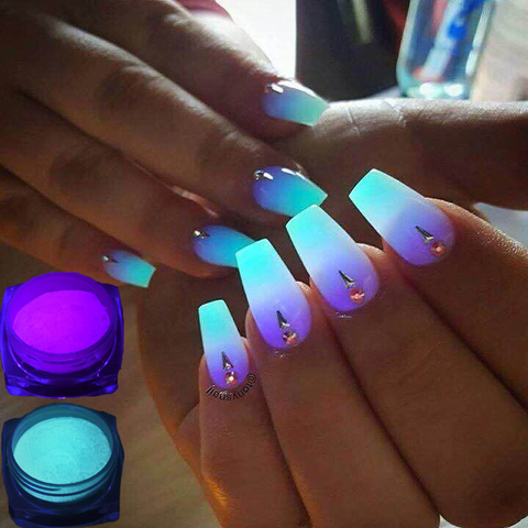 1 boîte néon phosphore poudre ongles paillettes poudre 10 couleurs poussière lumineuse Pigment Fluorescent poudre ongles paillettes brillent dans le noir ► Photo 1/6