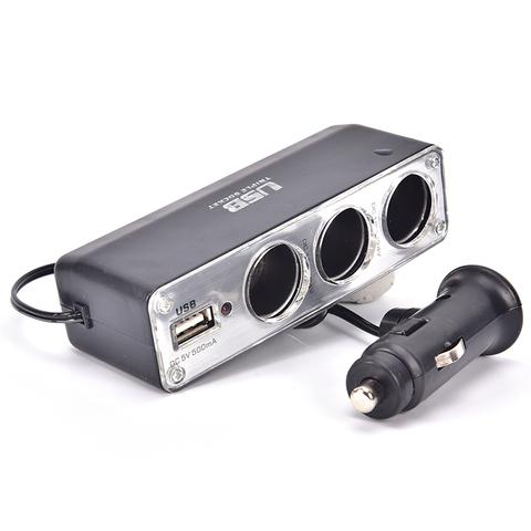 Universel 3 voies Multi prise voiture allume-cigare séparateur USB prise chargeur DC 12V/24V adaptateur avec Port USB 11.5x 4.55x3.5cm ► Photo 1/6