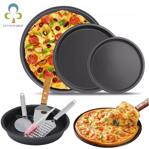 6/8/10 pouces antiadhésif Pizza Pan ustensiles de cuisson en acier au carbone Pizza plaque ronde plat profond Pizza plateau moule moule outils de cuisson GYH ► Photo 1/6