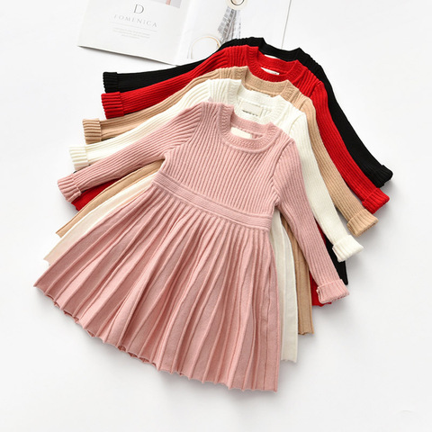 Menoea automne enfants robes pour filles robe tricotée filles à manches longues bébé fille cérémonie fête robe d'anniversaire enfants vêtements ► Photo 1/6