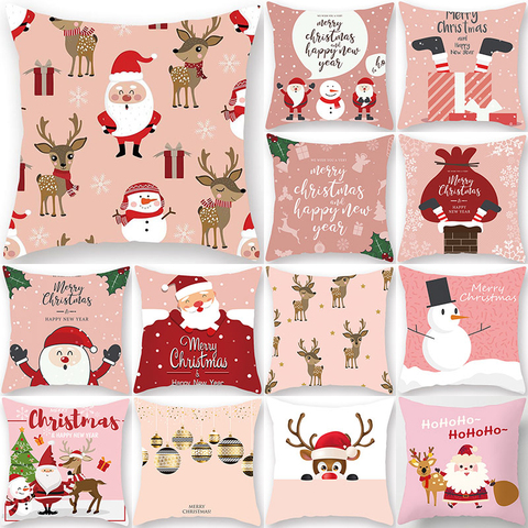 1 pièces noël rose motif 45*45cm Polyester housse de coussin taie d'oreiller décoratif canapé maison voiture jeter doux taie d'oreiller 40989 ► Photo 1/6