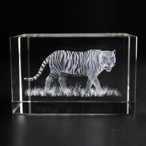 3D Laser Gravé Cube K9 Cristal Tigre Image Sculpture Blanc BRICOLAGE Souvenirs Artisanat ► Photo 1/6