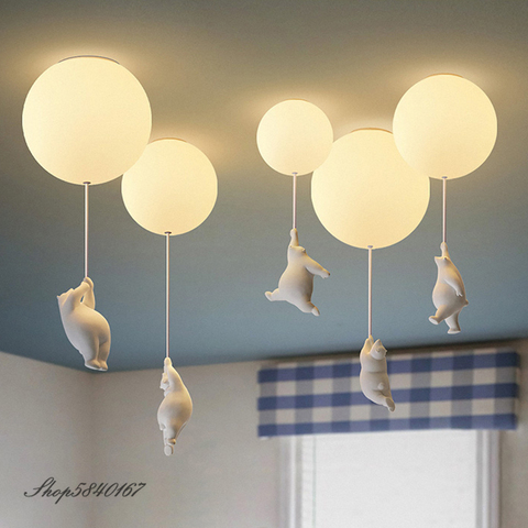 Plafonniers design moderne ours polaire suspension plafonnier pour salon chambre lampes décor verre boule lampe plafonnier ► Photo 1/6