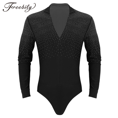 Chemise de danse latine pour hommes, col en v, strass, vêtements de salle de bal, compétition professionnelle ► Photo 1/6