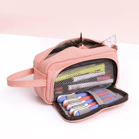 JIANWU 1Pc solide simplicité grande capacité sac à crayons mignon étudiant haute capacité porte-crayon kawaii sac de rangement fournitures scolaires ► Photo 1/6