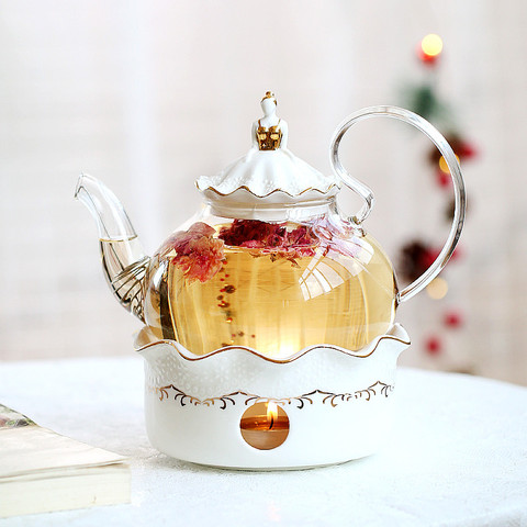 Théière en céramique avec passoire, Vintage, porcelaine britannique, théière et tasse, bougie chauffante, tasses à café en verre, décoration de la maison ► Photo 1/6