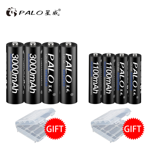 PALO 4 pcs 1.2 v Haute capacité AA 3000 Batteries + 4 pcs 1100 mah Batteries AA/AAA 3A rechargeable Batterie Avec Batterie Boîte Cadeau ► Photo 1/6