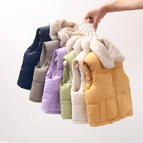 Gilet d'hiver sans manches à col rabattu pour enfants de 1 à 8 ans, vêtements pour bébés garçons et filles, couleur unie ► Photo 1/5