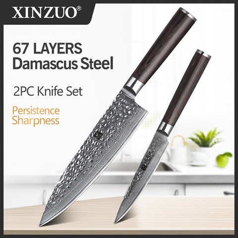 XINZUO 2 pcs Cuisine Couteau Ensemble Japon Damas Acier Chef Gyutou Utilitaire Couteaux Pakkawood Poignée Coutellerie De Cuisine En Acier Inoxydable ► Photo 1/6