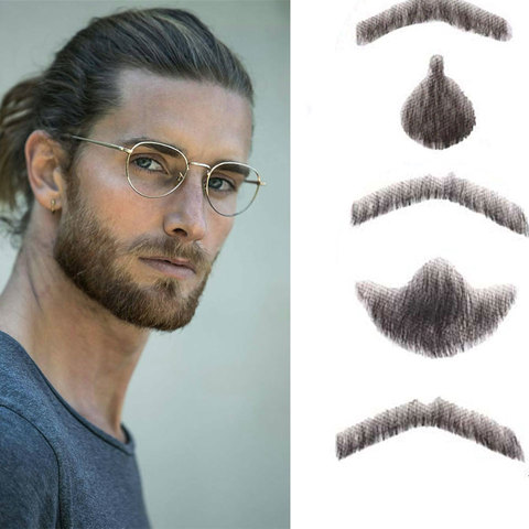 MUMUPI court homme fausse moustache fausse barbe hommes perruque dentelle invisible fait main accessoire ► Photo 1/6