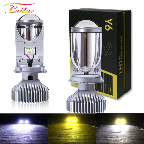 2x nouvelle ampoule H4 LED avec Mini lentille de projecteur H4 LED Kit de Conversion 10000LM Automobiles Hi/Lo faisceau phare LED 3000K 4300K 6000K ► Photo 1/6