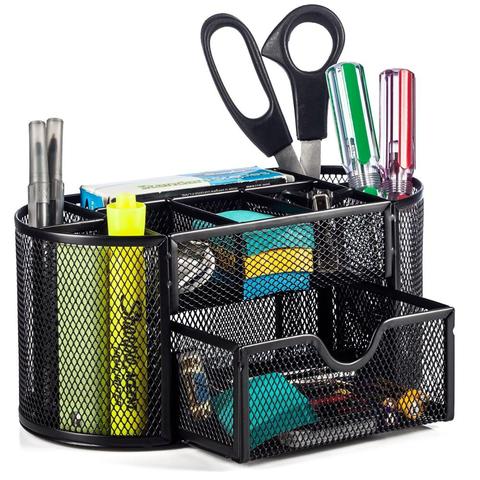 Boîte de rangement à mailles métalliques, conteneur pour stylos multifonctions porte-crayons, fournitures de bureau pour la maison ► Photo 1/6