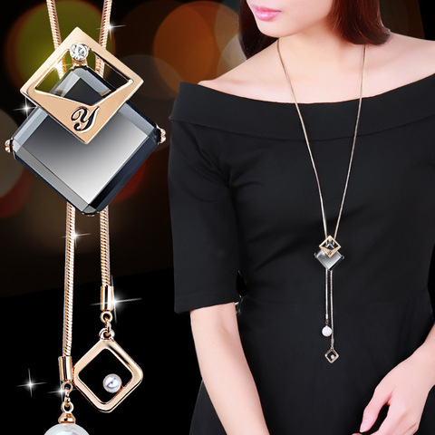 BYSPT Collier Femme Long gris cristal colliers et pendentifs pour les femmes ronde Collier de déclaration Maxi Colar chaîne bijoux de mode ► Photo 1/6