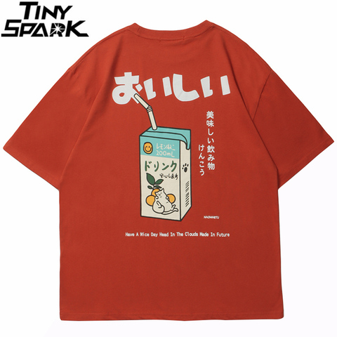T-Shirt manches courtes homme, Streetwear, Hip Hop, Harajuku, lettres Kanji japonaises, impression boisson, été, 2022 ► Photo 1/6