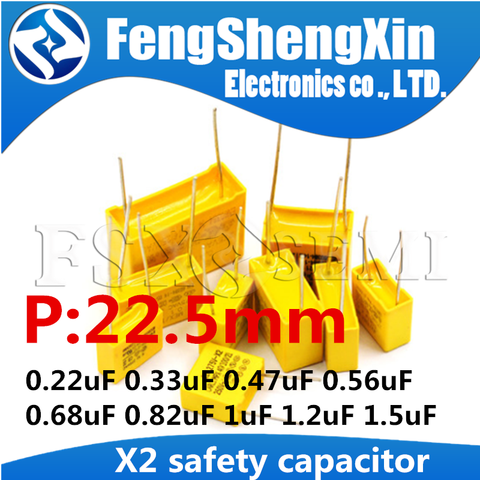 Lot de 10 condensateurs de sécurité X2, 22.5mm, 275vac, 0.33 V, 0.56uf, 0.82uf, 1.2uf, 0.47uf, 0.68uf, 0.22uf, 1.5uf, uf, 1uf, film en polypropylène ► Photo 1/3