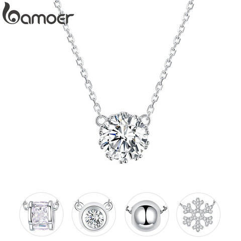 Bamoer – collier court Simple et minimaliste en argent Sterling 925 pour femmes, chaîne en Zircon cubique clair, bijoux de mariage BSN085 ► Photo 1/6