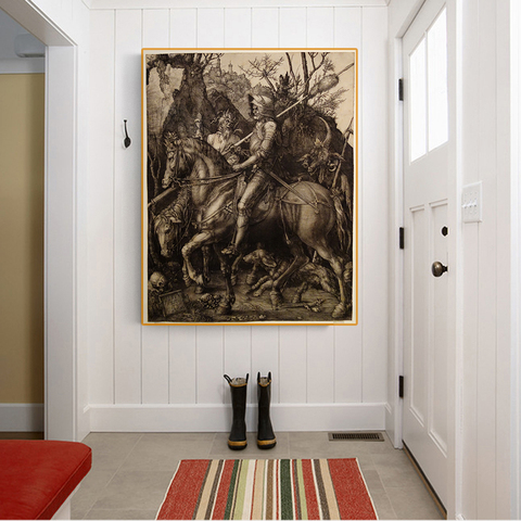 Toile Citon, Albrecht Durer, peinture à l'huile avec le chevalier, la mort et le diable, décoration murale moderne ► Photo 1/5