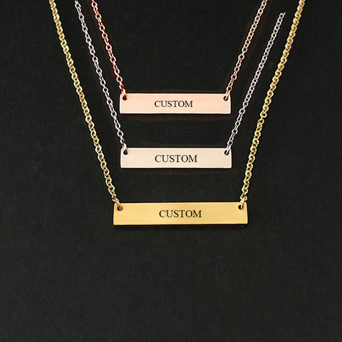 Collier personnalisé pour noms à graver, collier carré avec pendentif en acier inoxydable, 3 couleurs or, cadeau personnalisé pour femmes/hommes ► Photo 1/6