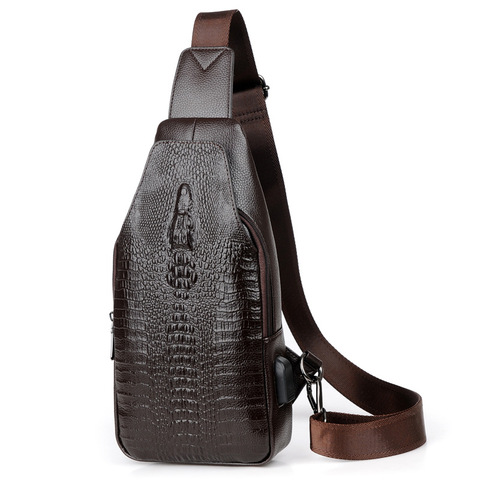 Sac de poitrine en cuir pour hommes, marque de luxe, sacoche Alligator, sac à bandoulière chargeur USB, sac de poitrine, sac à bandoulière motif Crocodile ► Photo 1/6