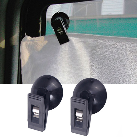 1 paire de clips de fenêtre intérieure de voiture, Clip de capuchon d'aspiration noir, ventouse en plastique support amovible pour rideau pare-soleil billet de serviette ► Photo 1/6