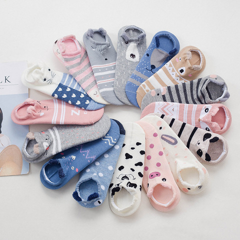 Kawaii – chaussettes invisibles en coton pour femmes, rose, Harajuku, dessin animé, animal, chat, chien, koala, ours, cochon, cerf, drôles ► Photo 1/6